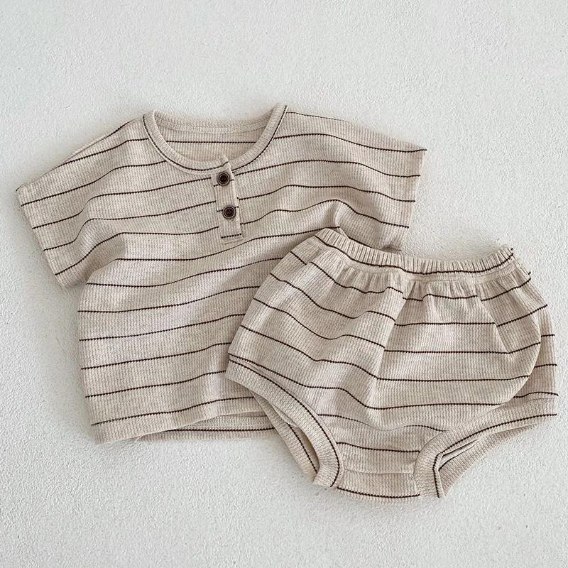 2024 été doublure bébé vêtements ensemble rayé t-shirt et Bloomer 2 pièces garçon vêtements costume 