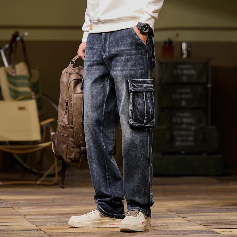 Jean cargo multi-poches pour hommes, nouveaux styles d'automne et d'hiver, droit, ample, décontracté