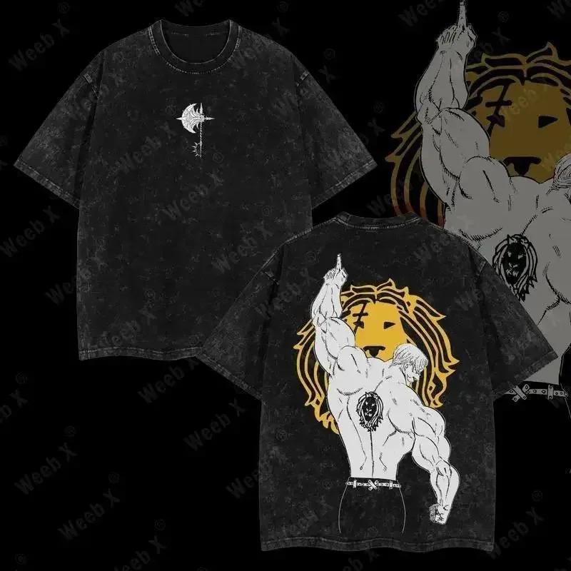 Les sept péchés capitaux Escanor imprimé t-shirt hommes femmes lavé coton T-shirts Manga Vintage mâl