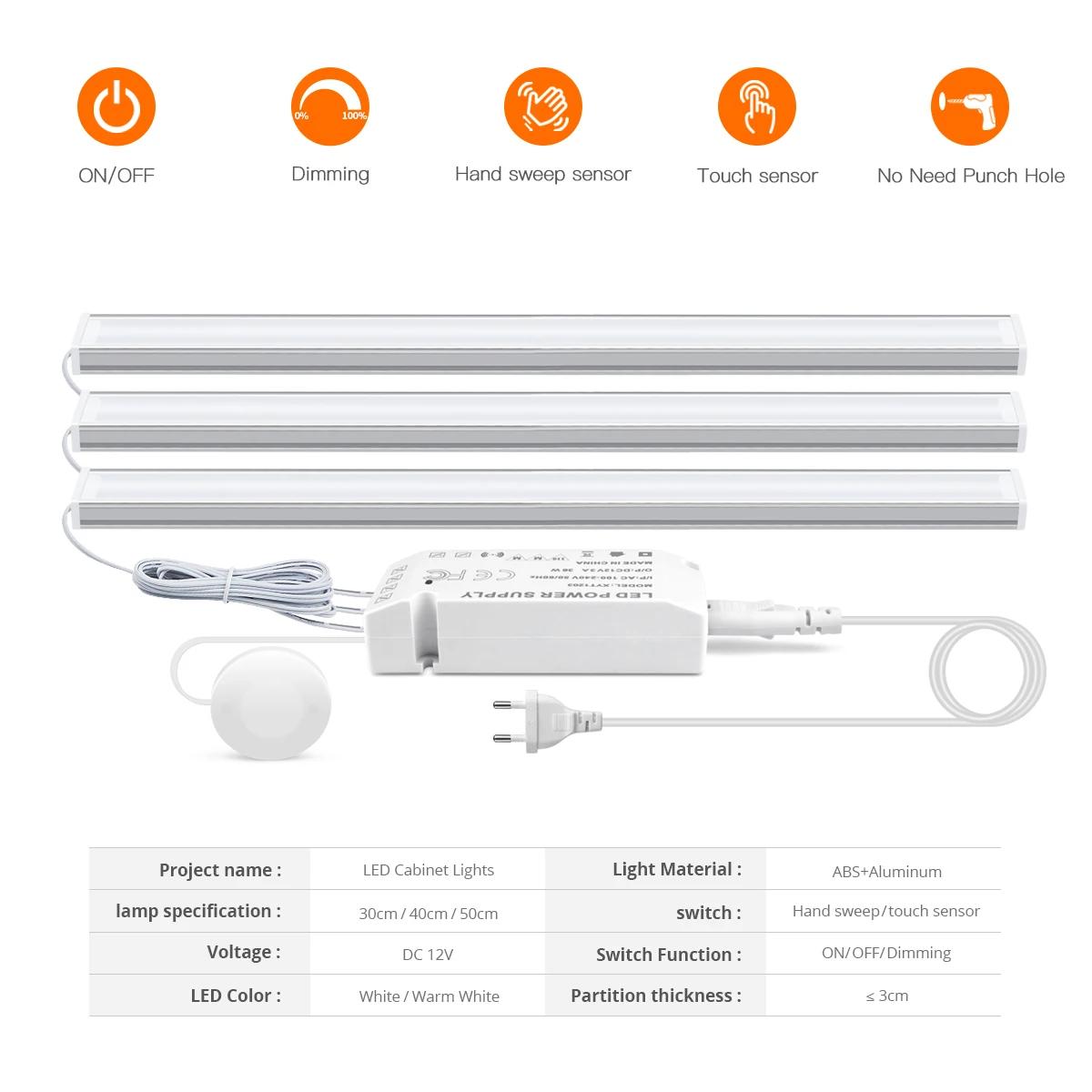 Interrupteur de balayage manuel, capteur tactile en bois pénétrable, lumière LED sous-meuble, lampe 