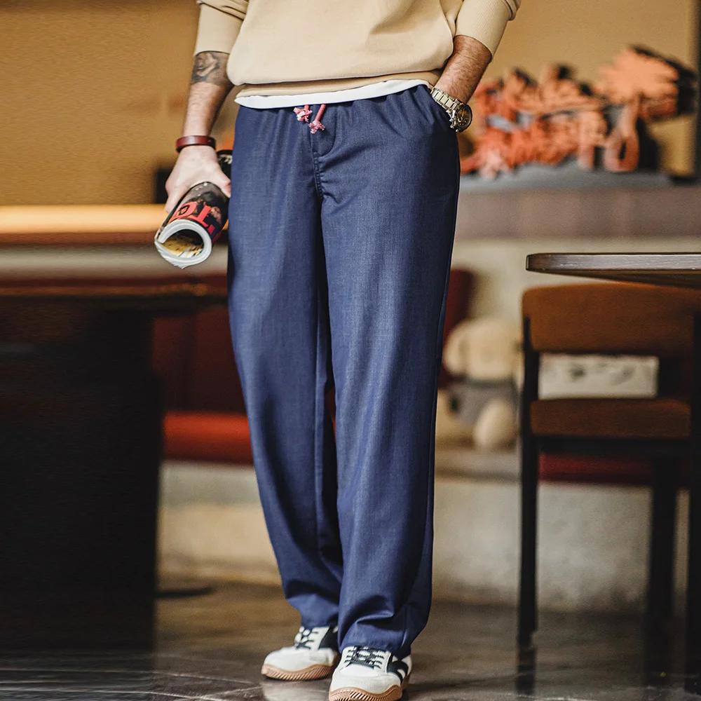 Maden-Pantalon en Denim Vintage pour Homme, Vêtement Droit, Décontracté, Taille Moyenne, Respirant, 