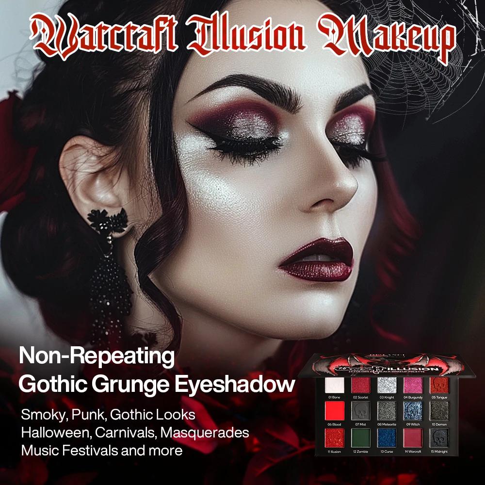 DE'LANCI Palette de fards à paupières rouge noir, maquillage gothique de fard à paupières rouge 15 c