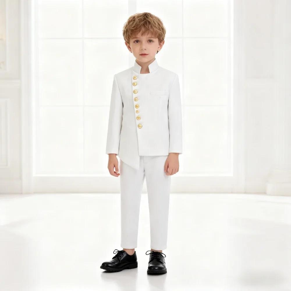 Ensemble de costume formel blanc luxueux pour enfants, nouvelle collection hiver, 2 pièces, blazer e