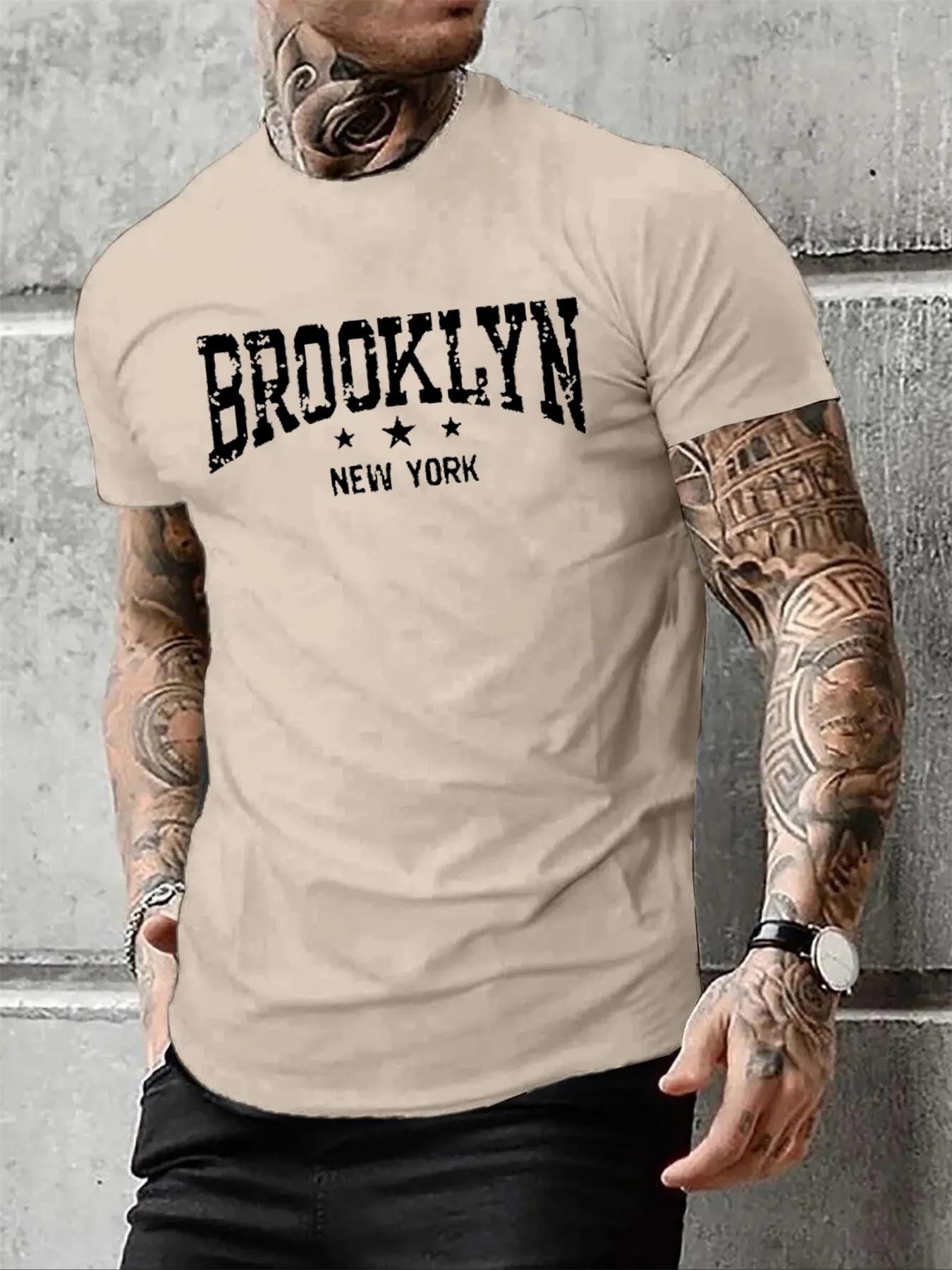 Hommes 100% pur coton été décontracté ample Brooklyn New York lettre imprimé confortable col rond à 