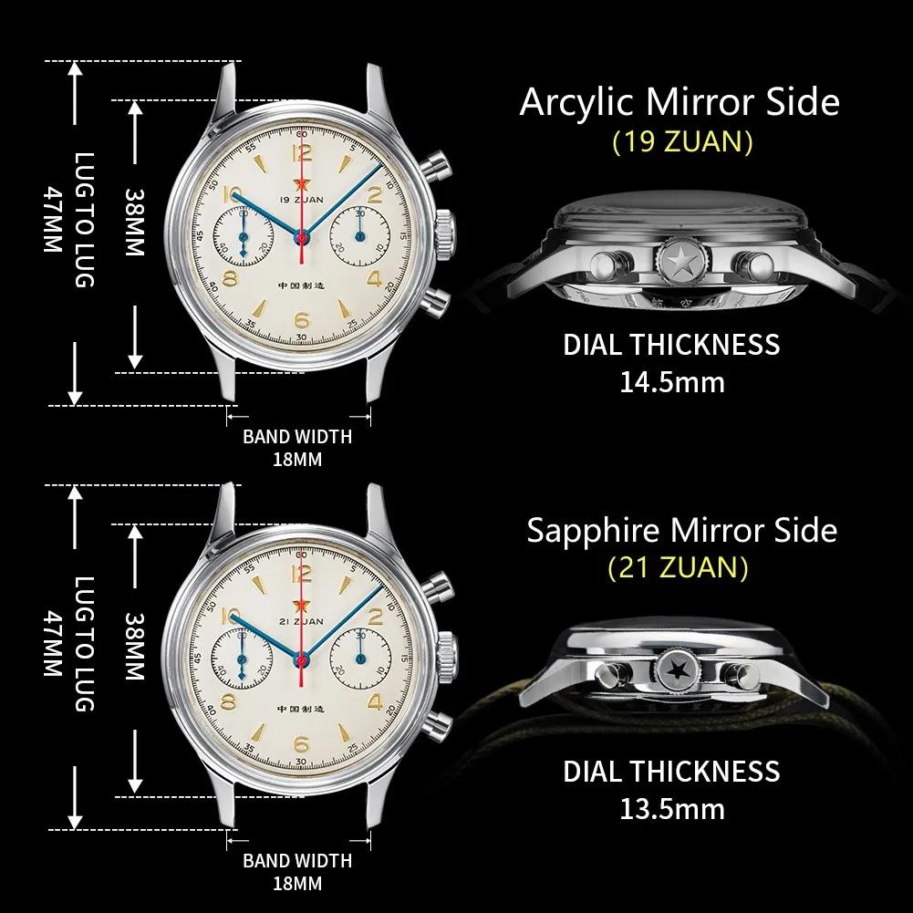 RED STAR 38mm hommes 1963 chronographe montre mécanique pilote avec mouvement mouette ST1901 Air For