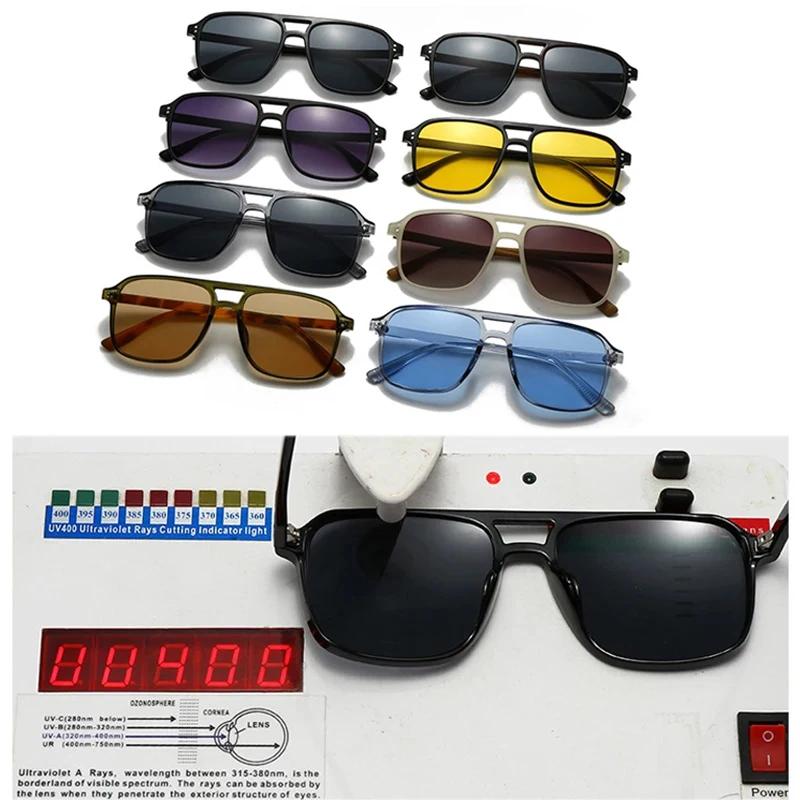 SO & EI mode Double ponts carrés Rivets femmes lunettes de soleil rétro hommes dégradé nuances UV400
