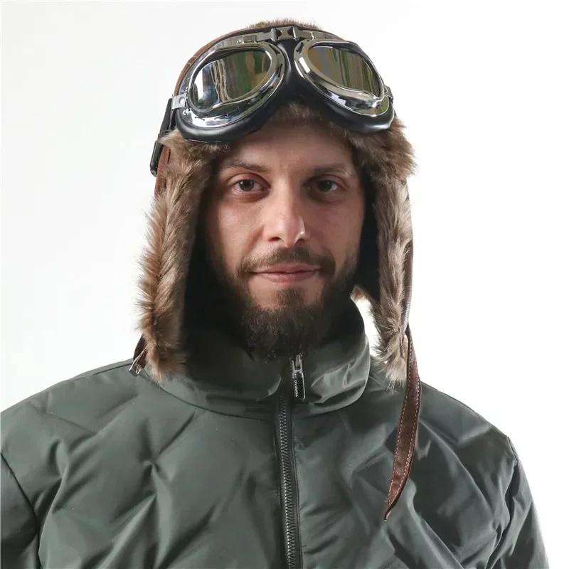Chapeau de bombardier d'hiver pour hommes, avec lunettes, pour moto en plein air, coupe-vent, chaud,