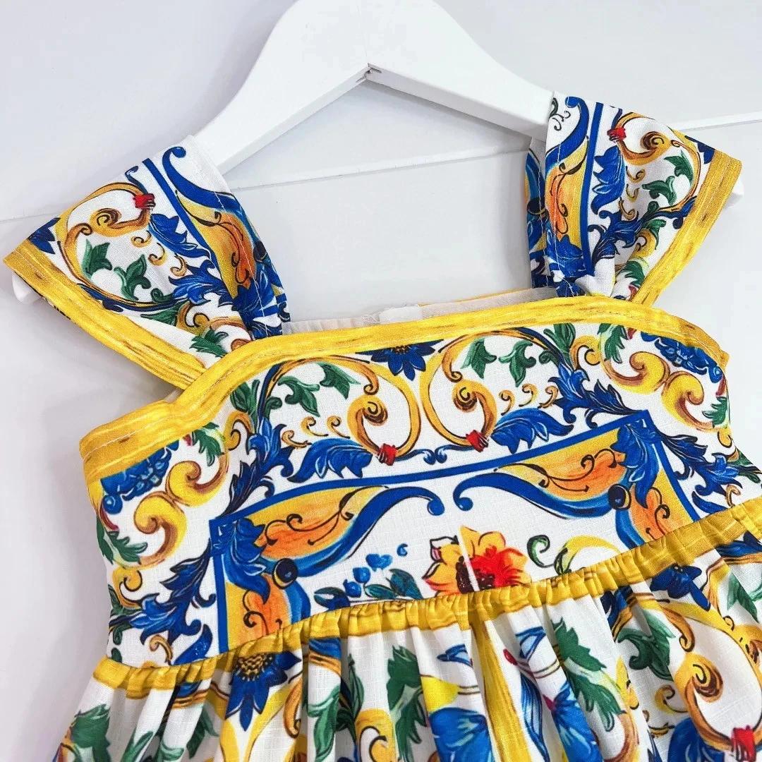 2025 New children yellow flower dress princess dress sleeveless girl summer clothes high end childre