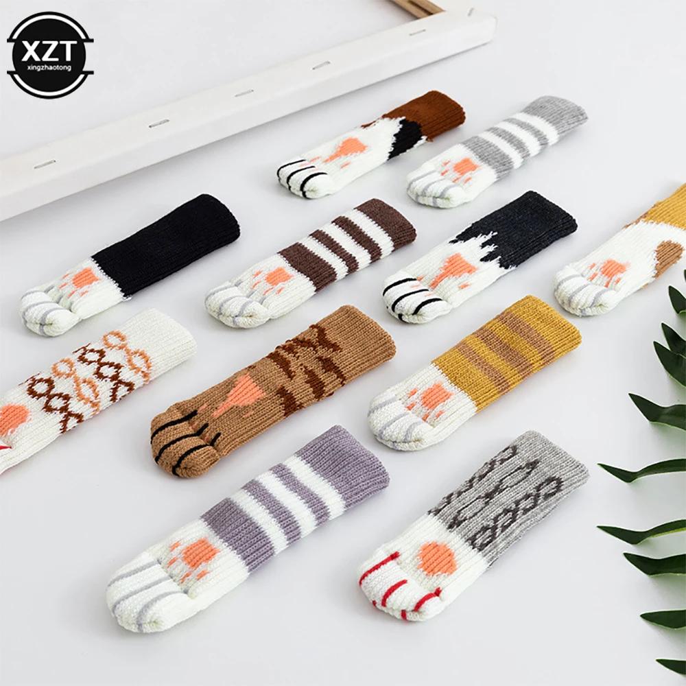 Coussinet de pied de Table et de chaise, 4 pièces, chaussettes tricotées, griffe de chat, silencieux