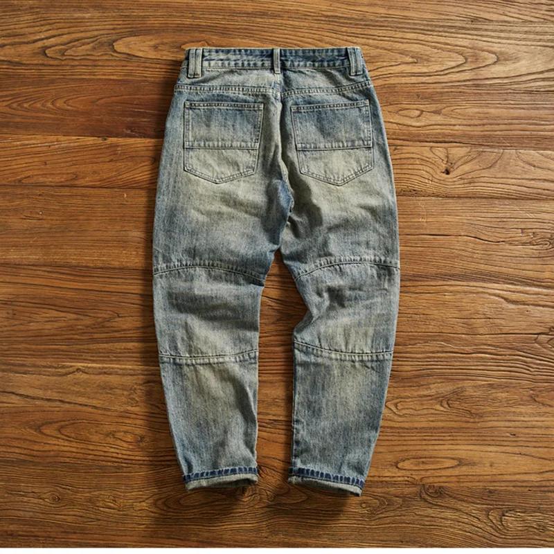 Machete épissage moto jean hommes américain vintage lavage pour faire vieux mince petite jambe droit