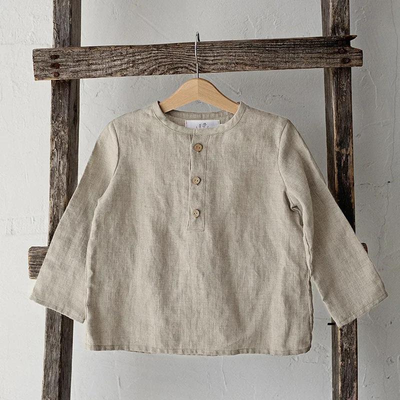 Chemise décontractée en coton et lin pour enfants, nouvelle collection automne 2026, style rétro Mor