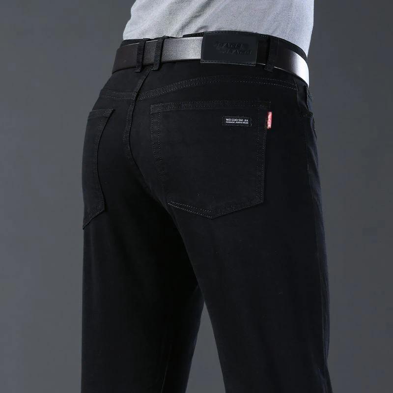Printemps automne Vintage noir affaires jean hommes décontracté droit Stretch classique travail Deni