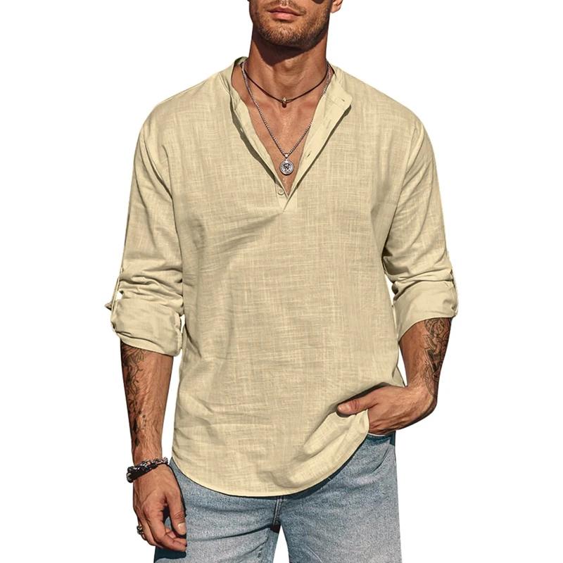 T-shirt à Manches sulfet Col Montant en Coton pour Homme, Streetwear observateur et Décontracté, Res