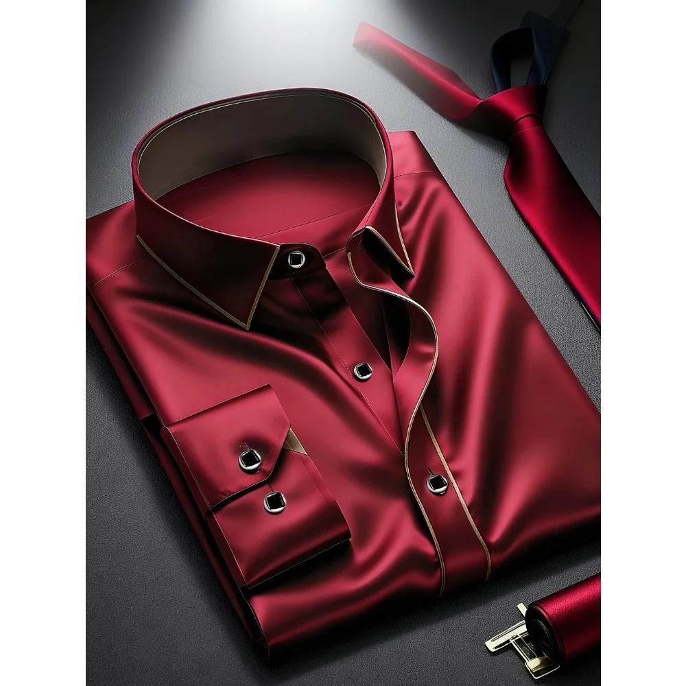 2025 nouveaux hommes Patchwork chemise mode luxe à manches longues intelligent décontracté quatre sa