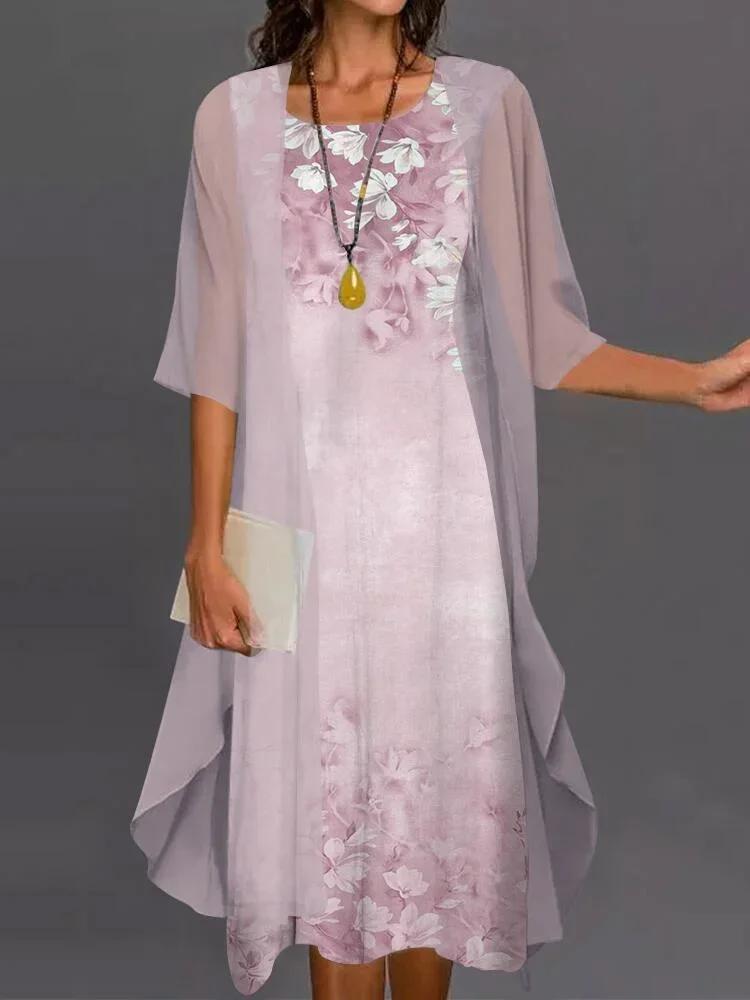 Robe d'été en mousseline de soie pour femmes, sans manches, col rond, imprimé, ample, pour soirée + 