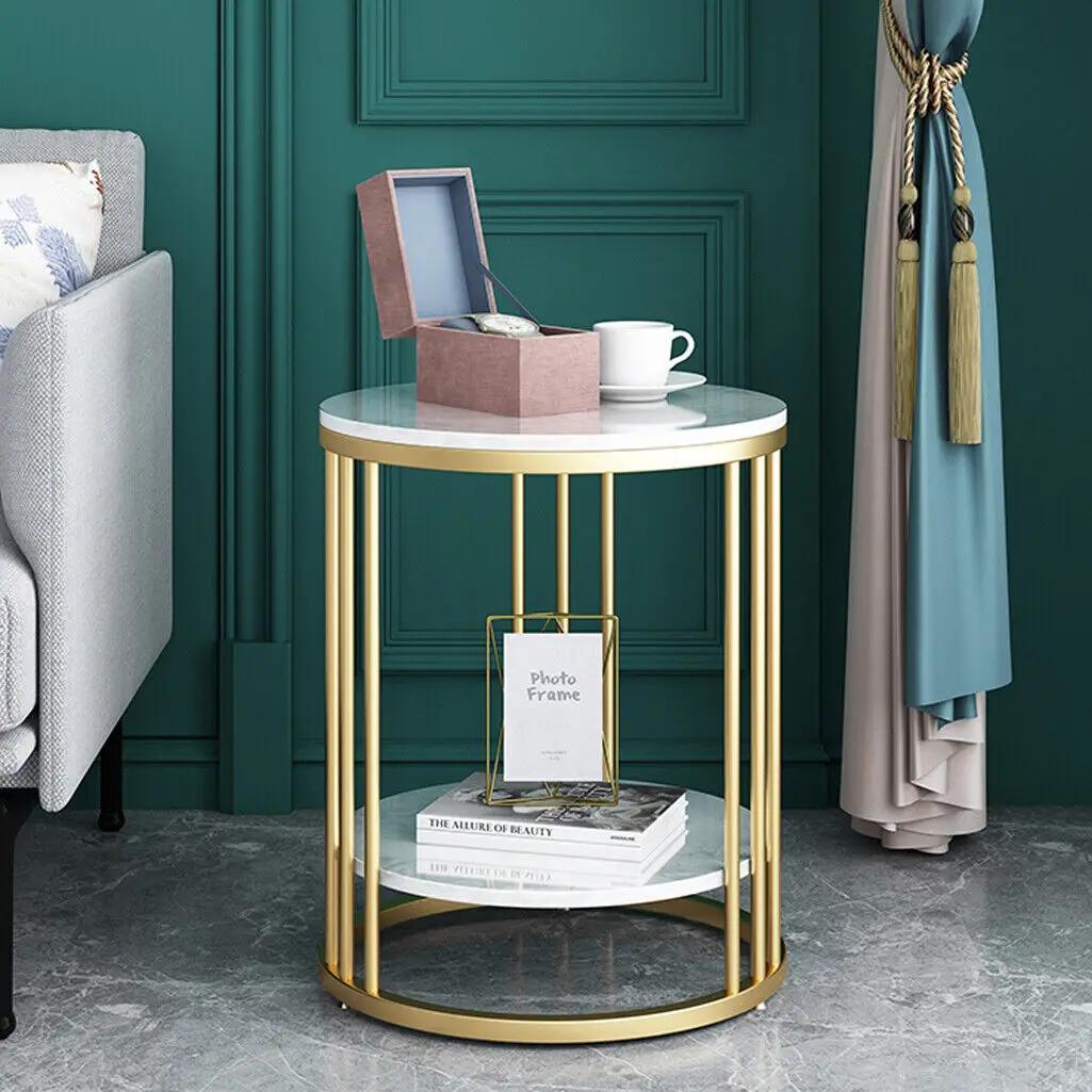 Table d'appoint ronde en marbre blanc à 2 niveaux, table basse, table de chevet, rangement de bijoux