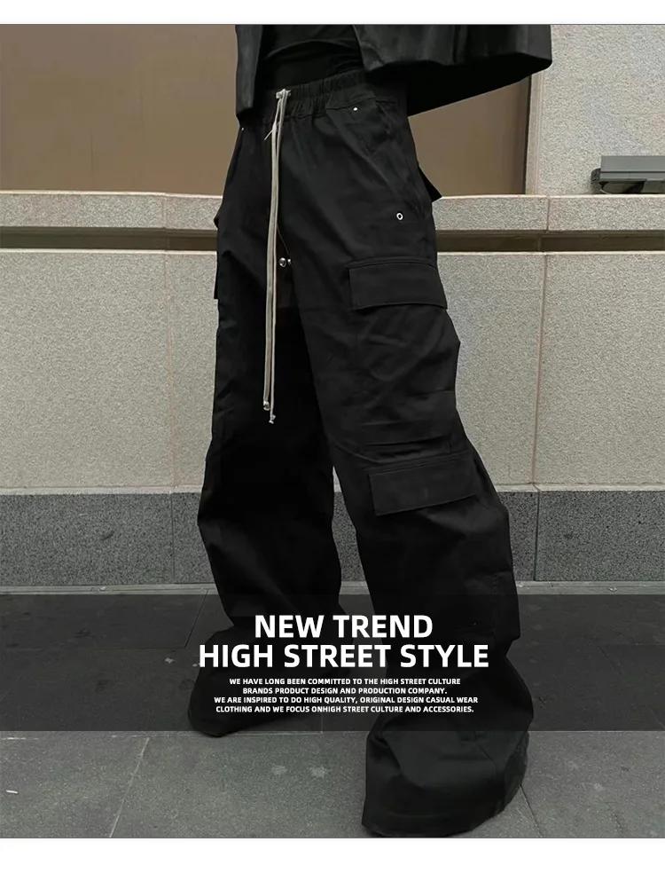 MIJKO jambe large cordon noir Cargo pantalon unisexe droit Baggy salopette décontractée hommes Stree