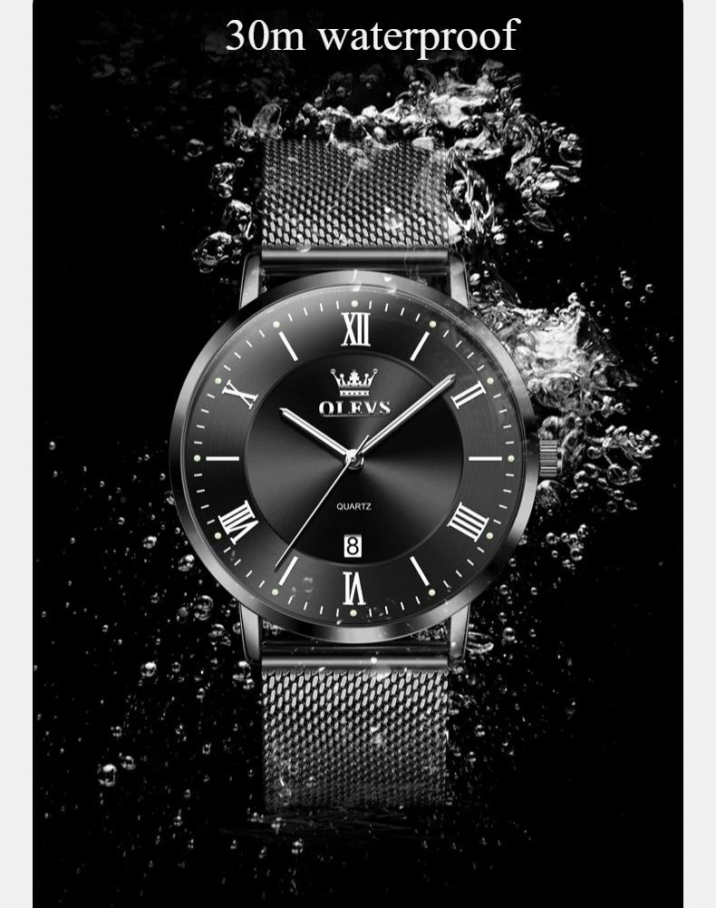 OLEVS 5623 Montre à quartz pour homme, cadran minimaliste avec chiffres romains, bracelet en maille 