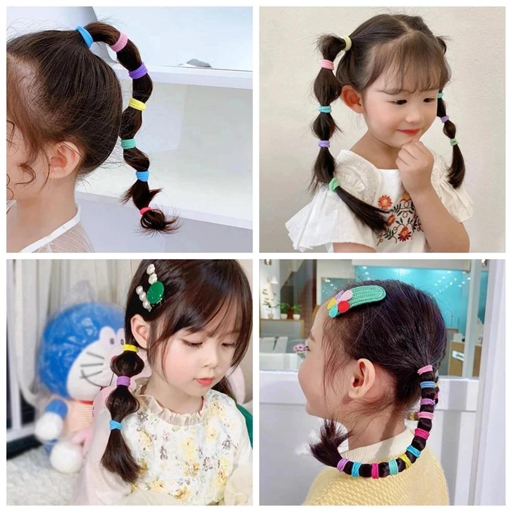 100 pièces coloré de base en Nylon élastique attaches de cheveux pour les filles enfants queue de ch