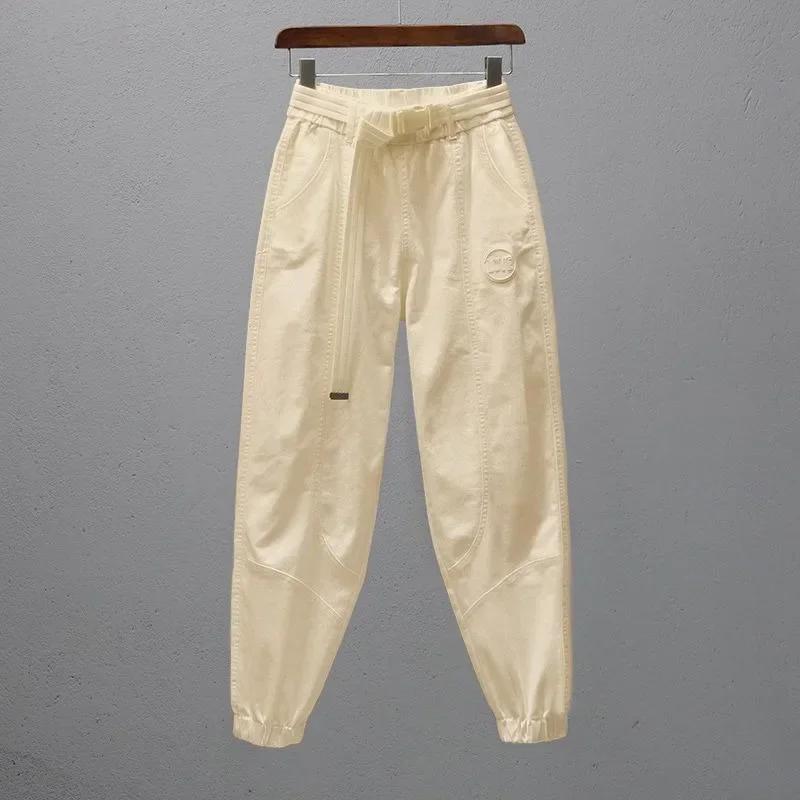 Pantalon blanc pour femmes avec ceinture élastique, jogging ample et décontracté, Leggings longueur 