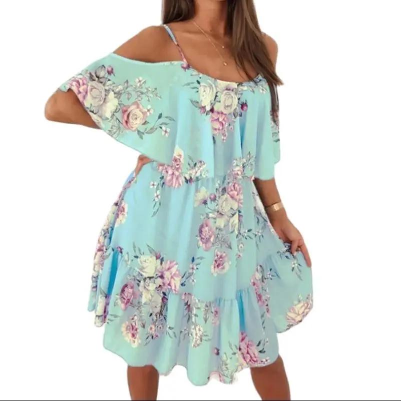 Robe d'été en mousseline de soie pour femmes, col en v, sans manches, écharpe, Camisole, imprimé, bo