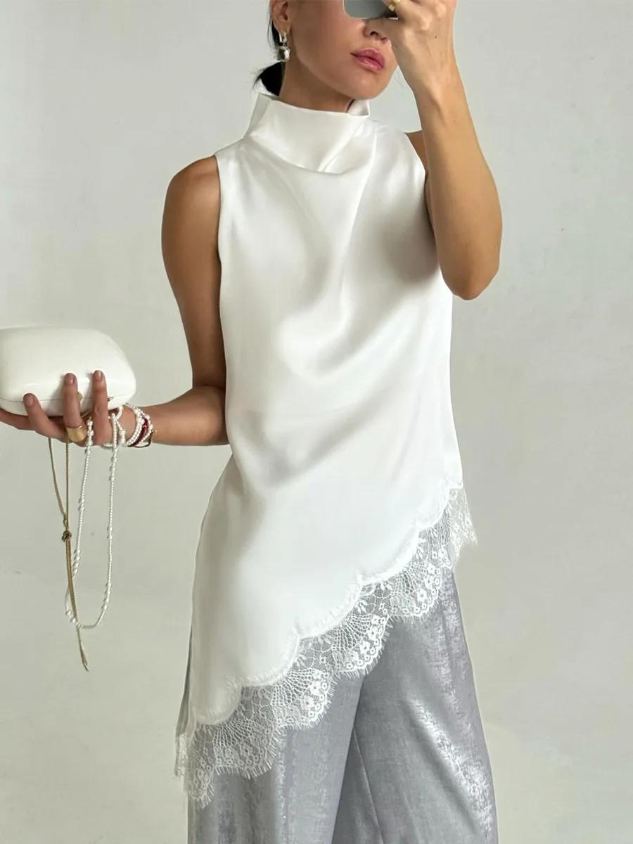 Robe Courte d'Été 2026 pour Femme en Satin à Col Montant, Silhouette Irrégulière, avec Bordure en De