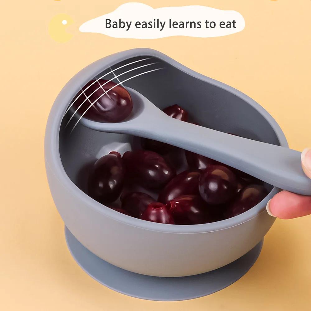 Bol à ventouse en Silicone, vaisselle d'alimentation pour nourrissons et jeunes, apprendre à manger 