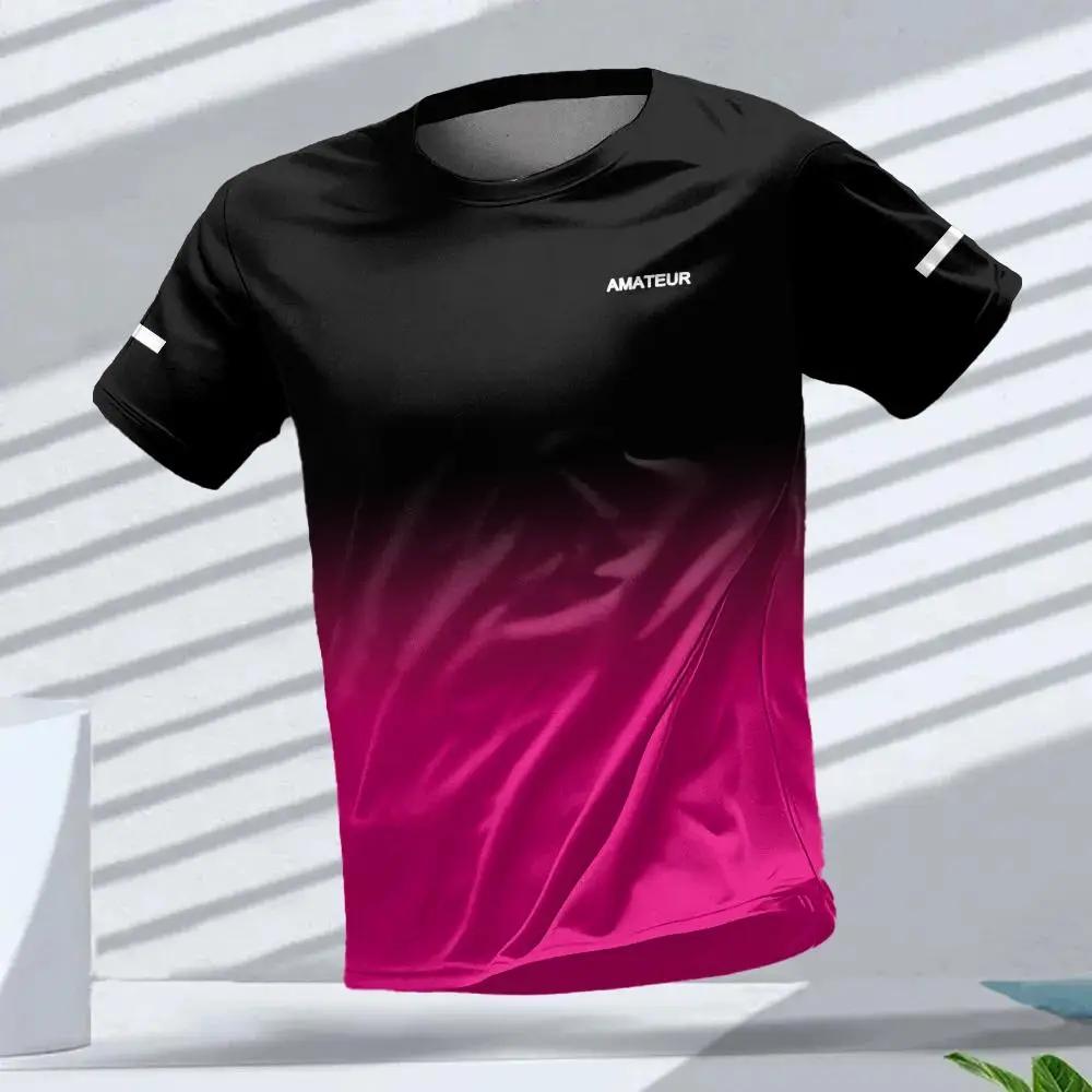 T-shirt pour hommes Sports de plein air T-shirts de course motif dégradé imprimé T-shirt confortable