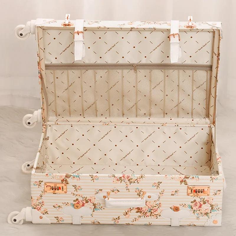 Valise de voyage Vintage pour femmes, ensemble de sac à main, chariot d'embarquement, bagages, roue 