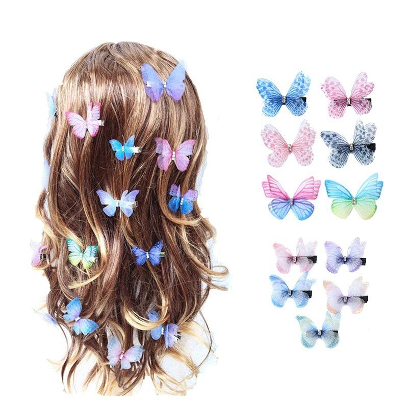Épingles à cheveux princesse en maille Double couche papillon pour filles, 5 pièces, jolies épingles