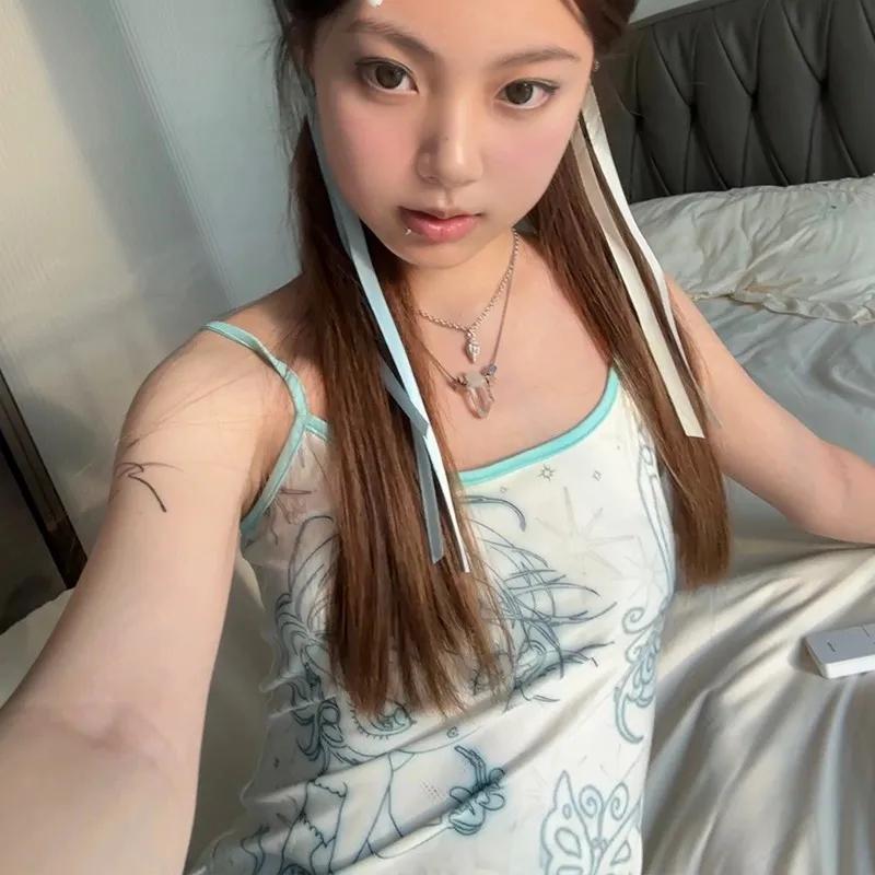 Karr233 Y2k Aesthetics Cami Top, Fairycore Anime Print Camisole, Kawaii Crop Top, Japanese Harajuku 