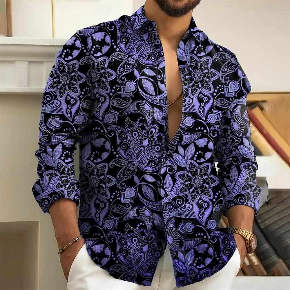 Chemise à manches longues à motif Floral Paisley 3D pour hommes, coupe ajustée en Polyester, vêtemen