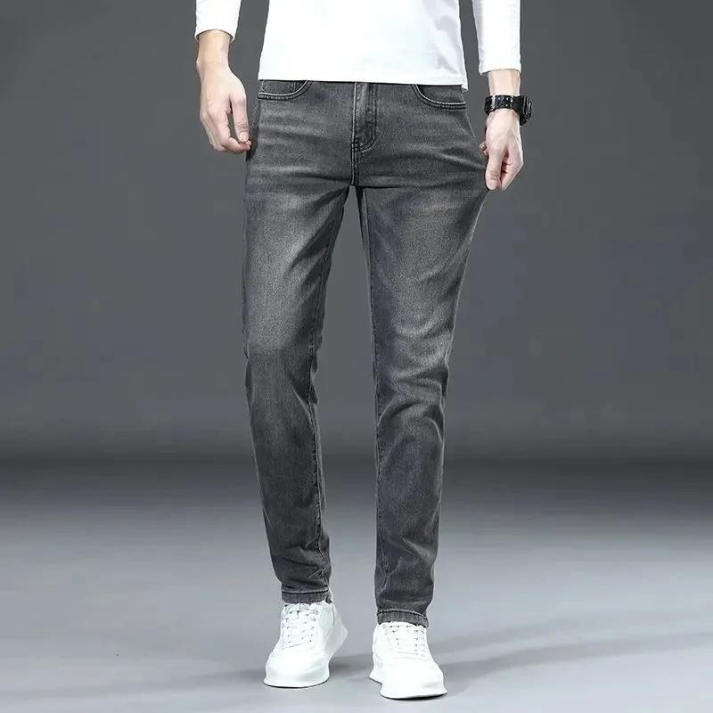 Jean pour homme, coupe slim élastique, jambe droite légère, denim haut de gamme, pantalon long en de