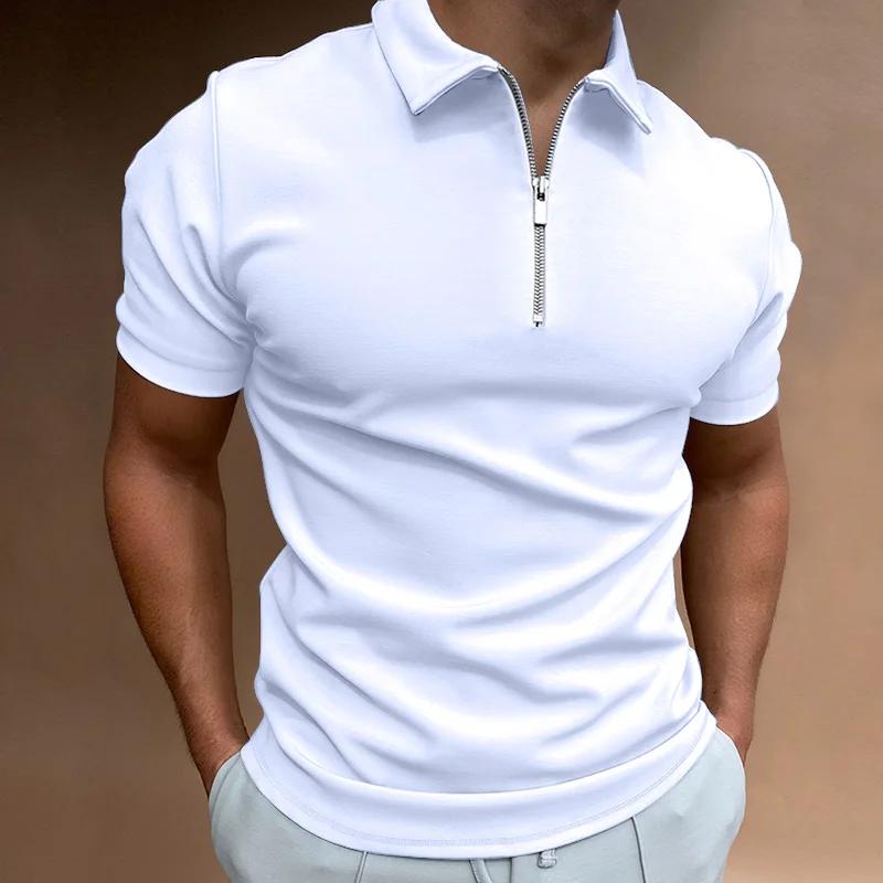 Polo d'été à manches courtes pour hommes, couleur unie, col rabattu, fermeture éclair, t-shirts et d