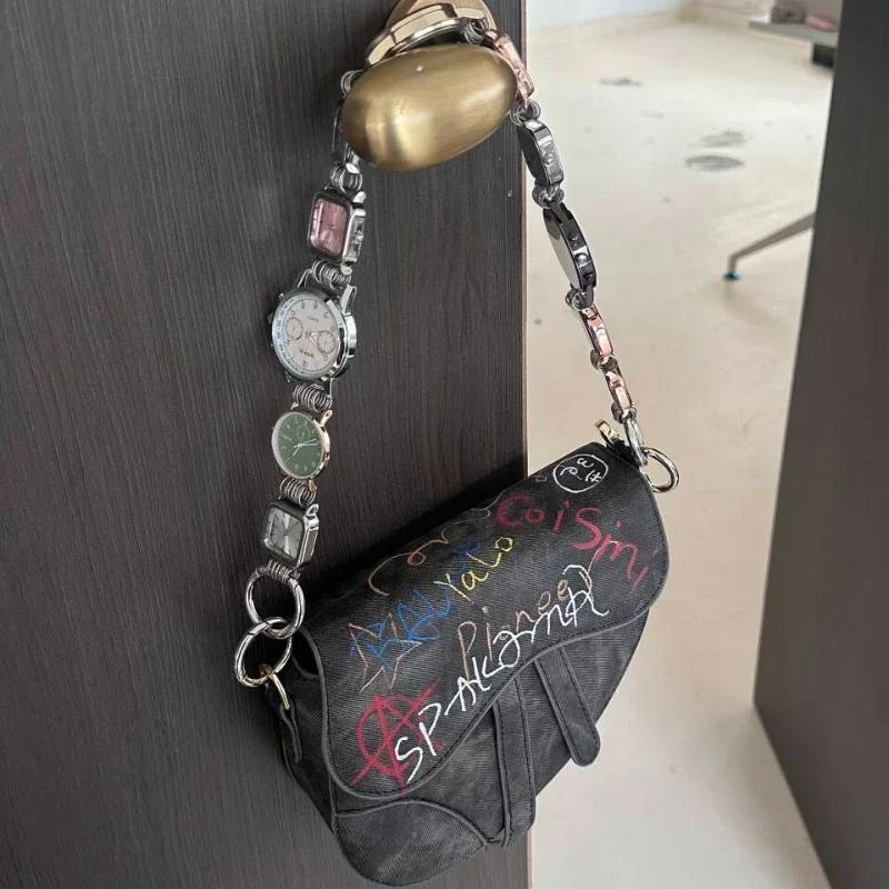 Sac de selle de luxe de styliste pour femmes, sac à bandoulière Chic avec bracelet de montre en méta