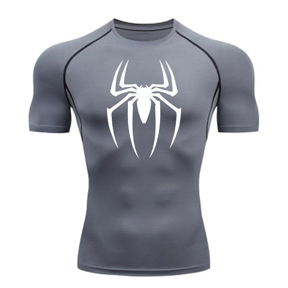 Chemise de Compression imprimée araignée pour hommes, T-Shirt à séchage rapide, maillot de course de