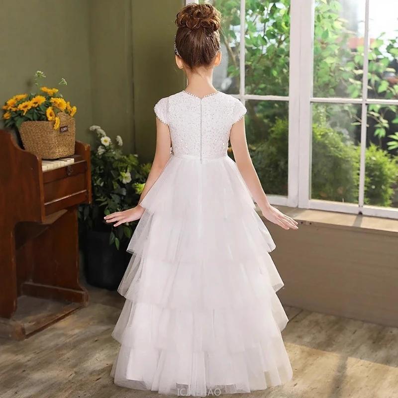 Robe de mariée blanche pour filles, robes de gâteau pour enfants, robe de princesse de fête d'annive