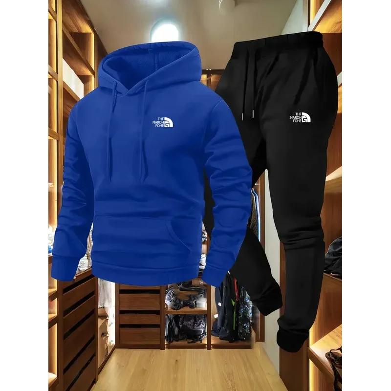 Ensemble deux pièces décontracté pour hommes, sweat-shirt à capuche et pantalon avec poches, coupe r