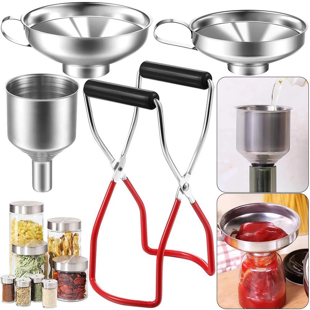 Entonnoir de mise en conserve avec poignée, 4 pièces, lève-pot de conserve en acier inoxydable, ento