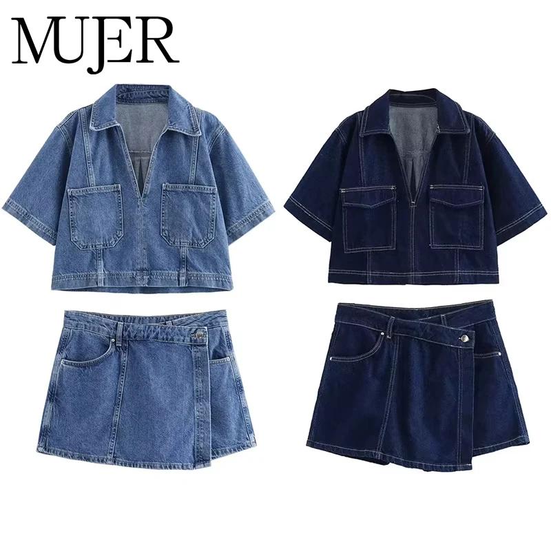 MUJER bleu Denim chemise femme à manches courtes chemise courte femmes été hauts courts femme Street