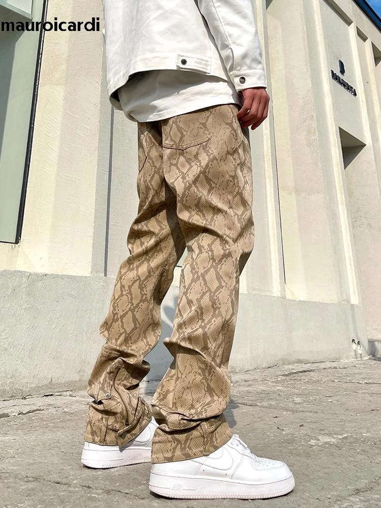 Mauroicardi printemps automne Long ample décontracté brillant peau de serpent brevet Pu cuir pantalo