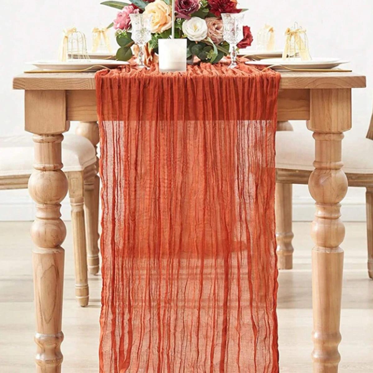 Chemin de Table en gaze semi-transparente, tissu à sauge, réglage de Table, salle à manger, décorati