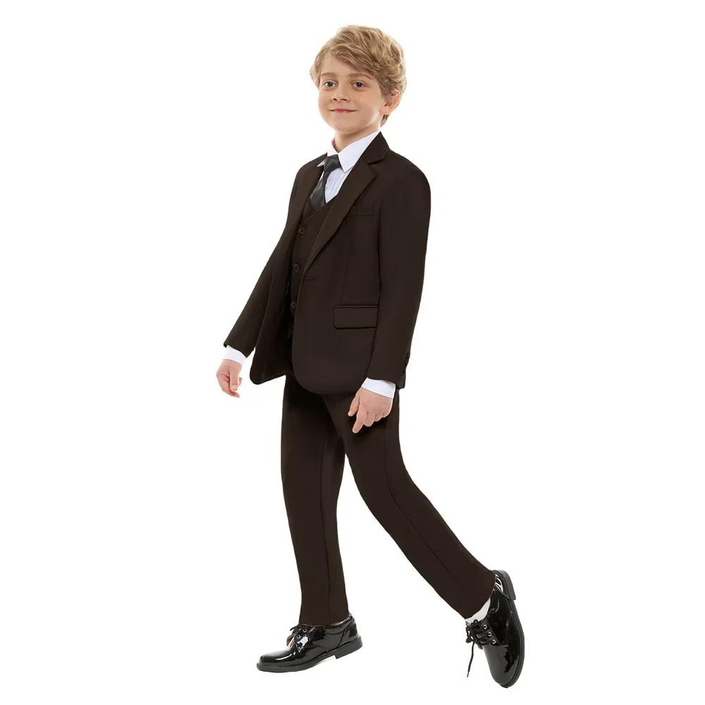 Ensemble Costume Marron Garçon Printemps Automne Nouveau Tenue Enfant Cérémonie Mariage Anniversaire