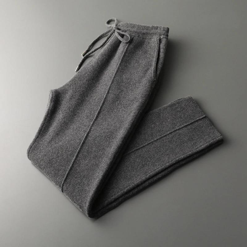 Pantalon en cachemire épais pour hommes, Slim, tricoté, 100% Pure laine, pour garder au chaud, nouve