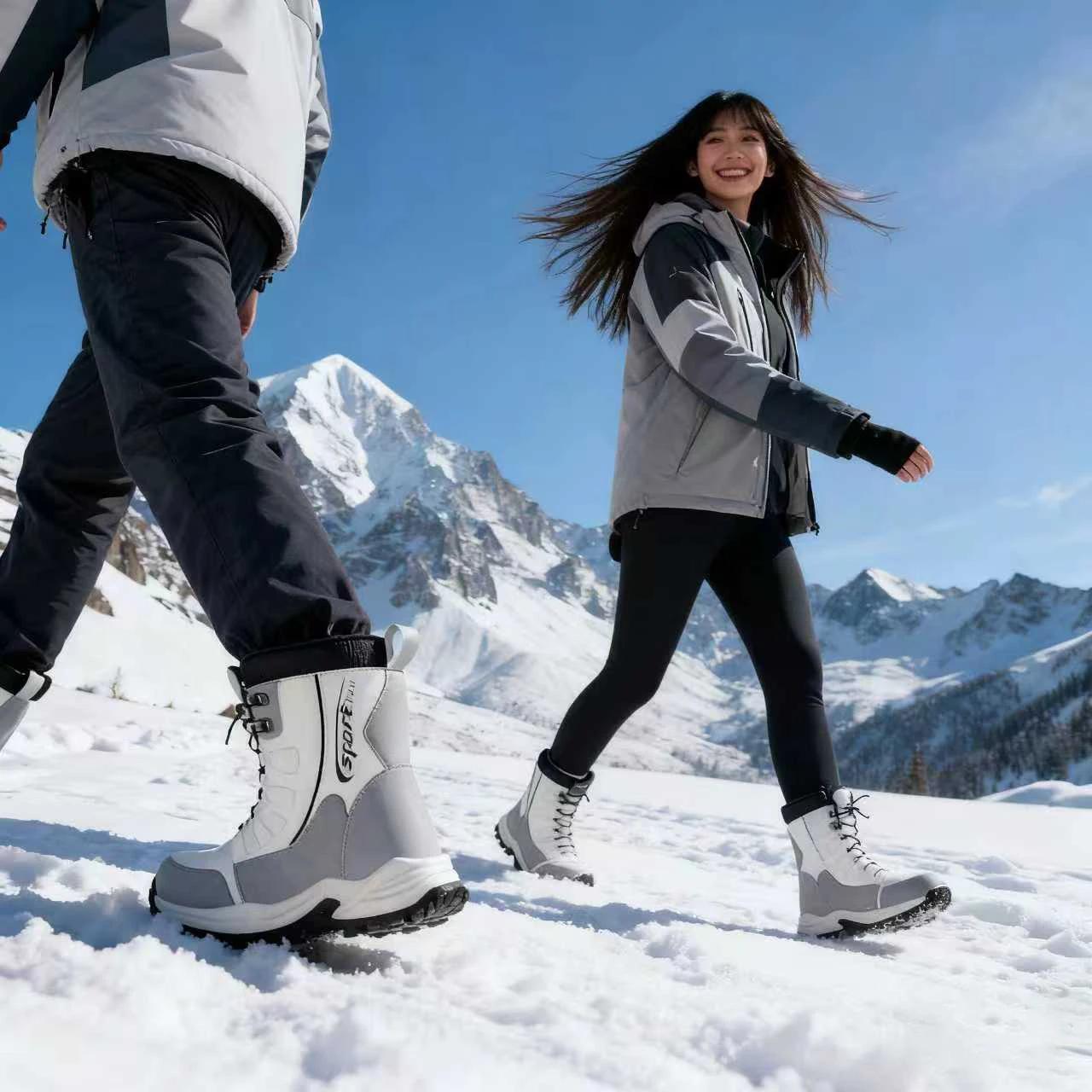 Bottes de neige imperméables pour femmes, chaussures chaudes, fourrure mi-mollet, légères, pour la m