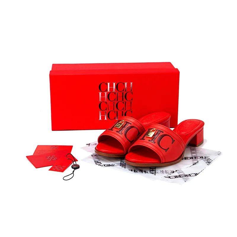 CH mode monogramme imprimé Design élégant femmes pantoufles à talons bas couleur unie haute qualité 