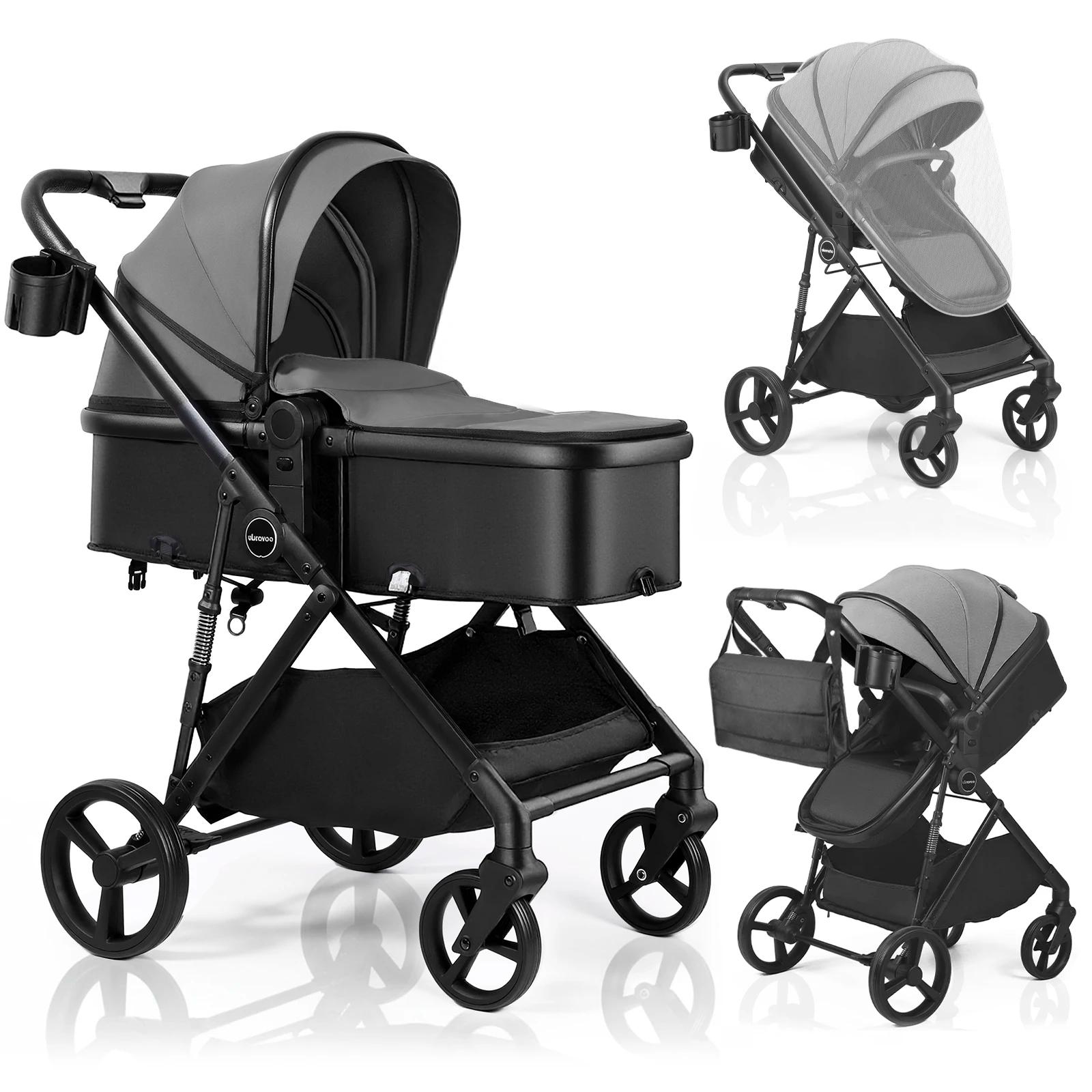 Poussette pour bébé 2 en 1, landau pliable avec siège réversible, auvent réglable, panier de rangeme