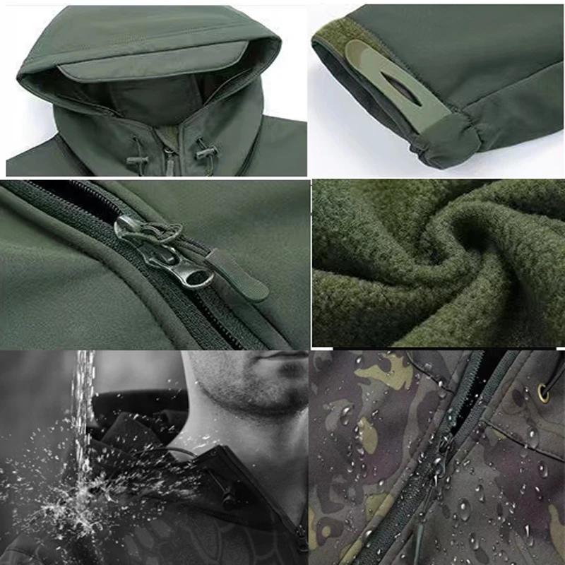 Veste de randonnée en polaire pour homme, style cargo, automne-hiver, effet peau de requin, tactique