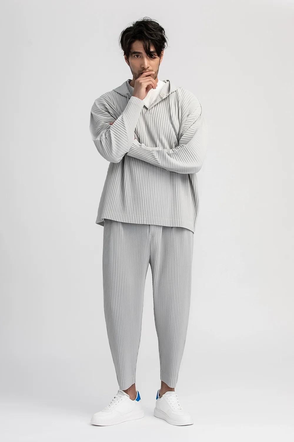 Miyake pantalon plissé solide pantalon conique pantalon crayon quatre saisons bas décontracté japona