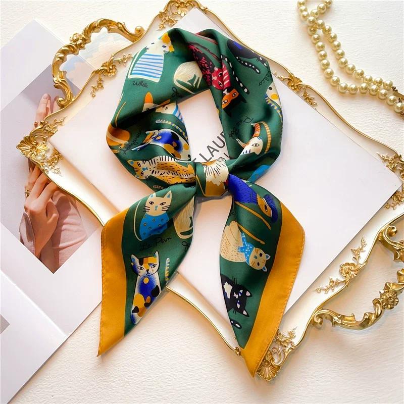 1 pièces 70cm chaîne romaine foulard en soie pour les femmes simulé soie géométrique ronde mode poly